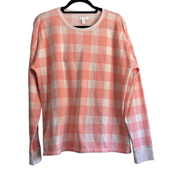 Lauren Conrad Tops - Lauren Conrad XL Pink & White Plaid Long Sleeve Fleece Pullover/Sleepwear Top